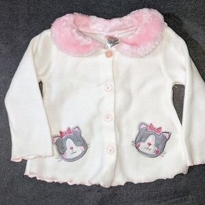 Baby Swiggles button down fuzzy sweater shirt with cat face size 6-9 months